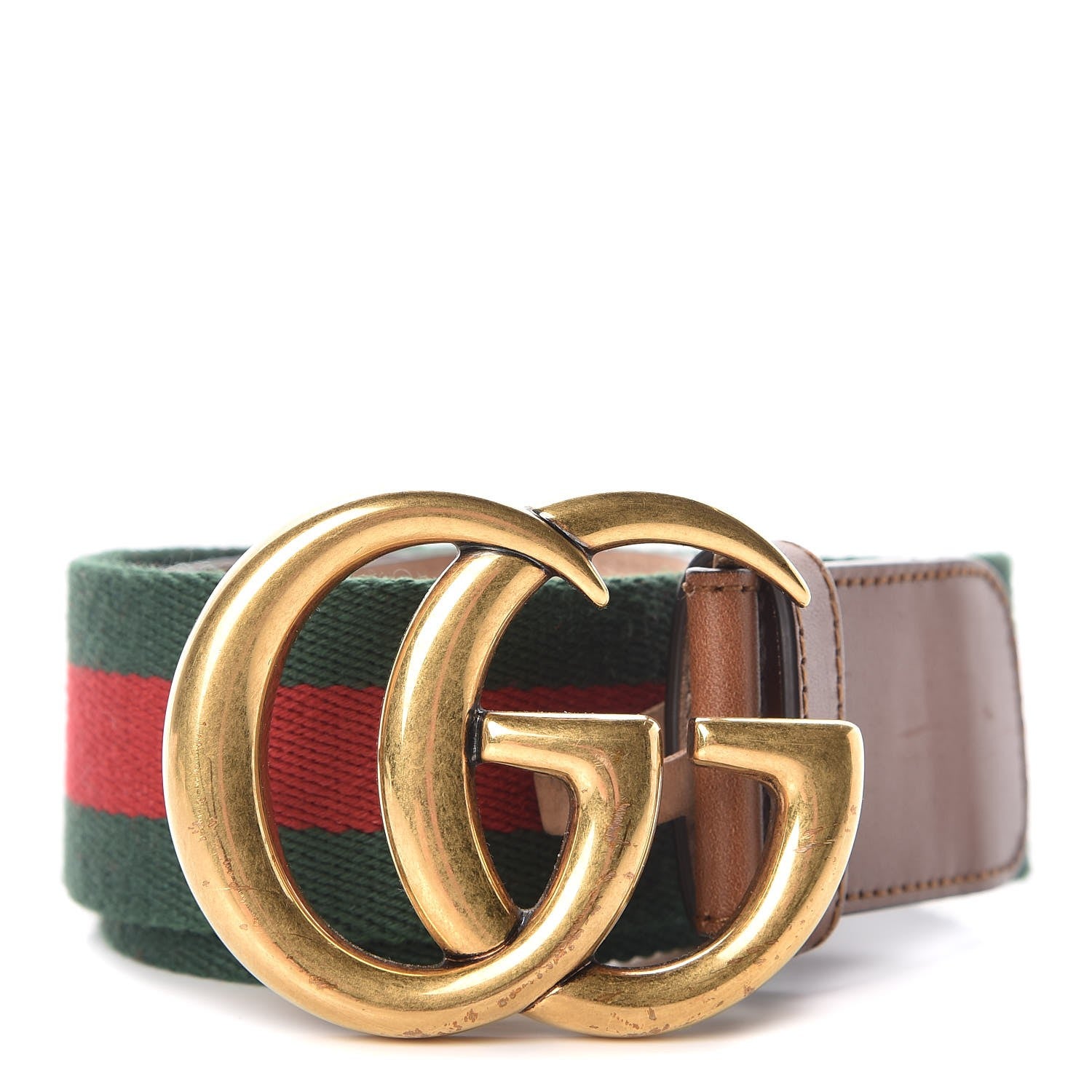 Gucci Nylon Calfskin Double G Web 40mm Belt 85 34 Green Red Cuir 1 of 7