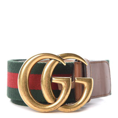 Gucci Nylon Calfskin Double G Web 40mm Belt 85 34 Green Red Cuir 1 of 7
