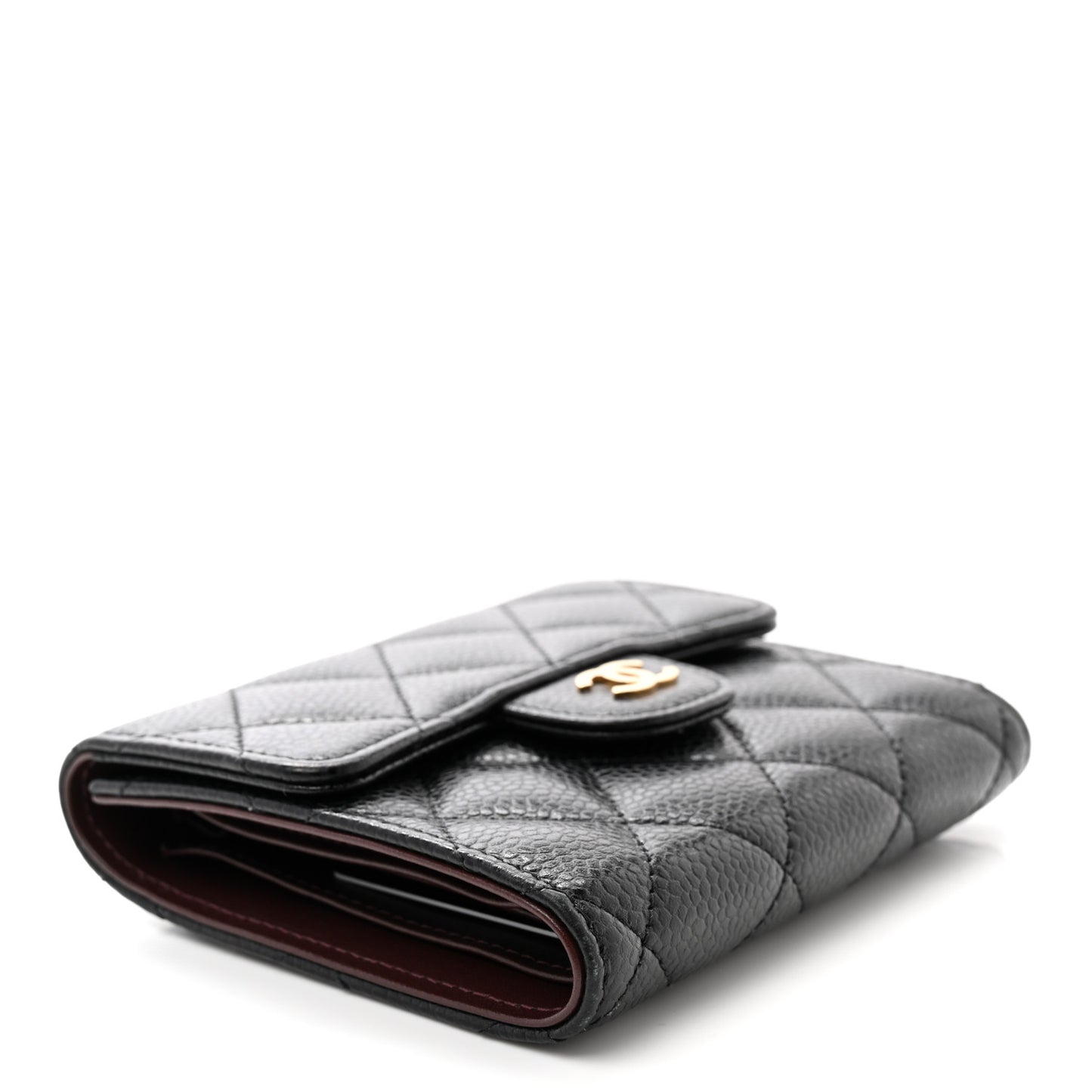 Caviar Quilted Compact Flap Wallet Black