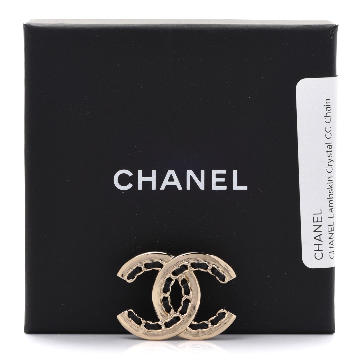 Lambskin Chain CC Chain Brooch Black Gold