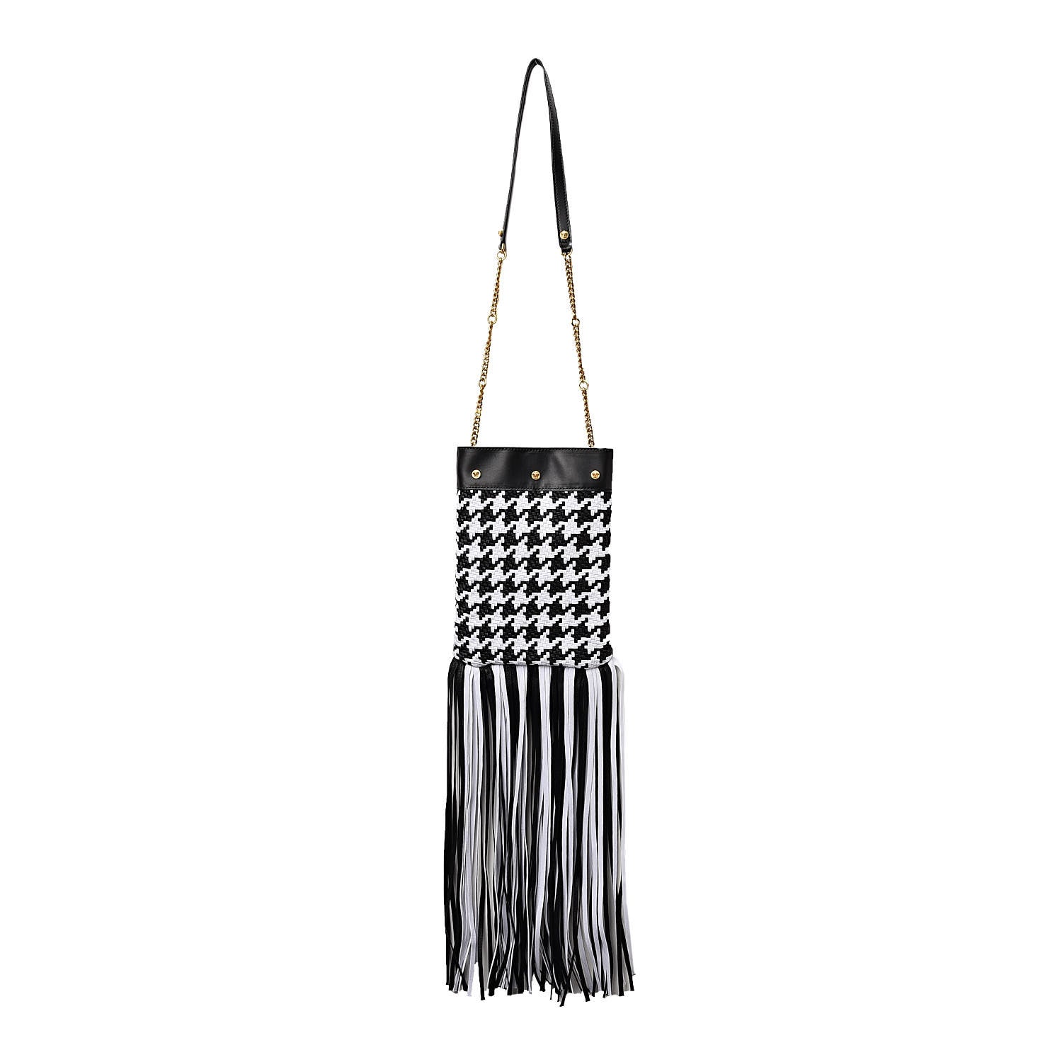 Versace Woven Calfskin Fringe Chain Bag Black White 1 of 7