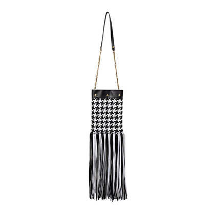 Versace Woven Calfskin Fringe Chain Bag Black White 1 of 7