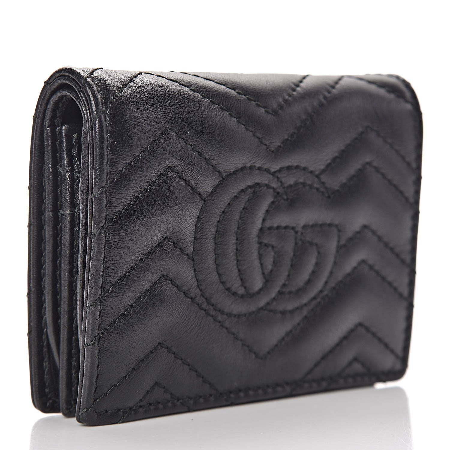 Gucci Calfskin Matelasse GG Marmont Card Case Wallet Black 3 of 8