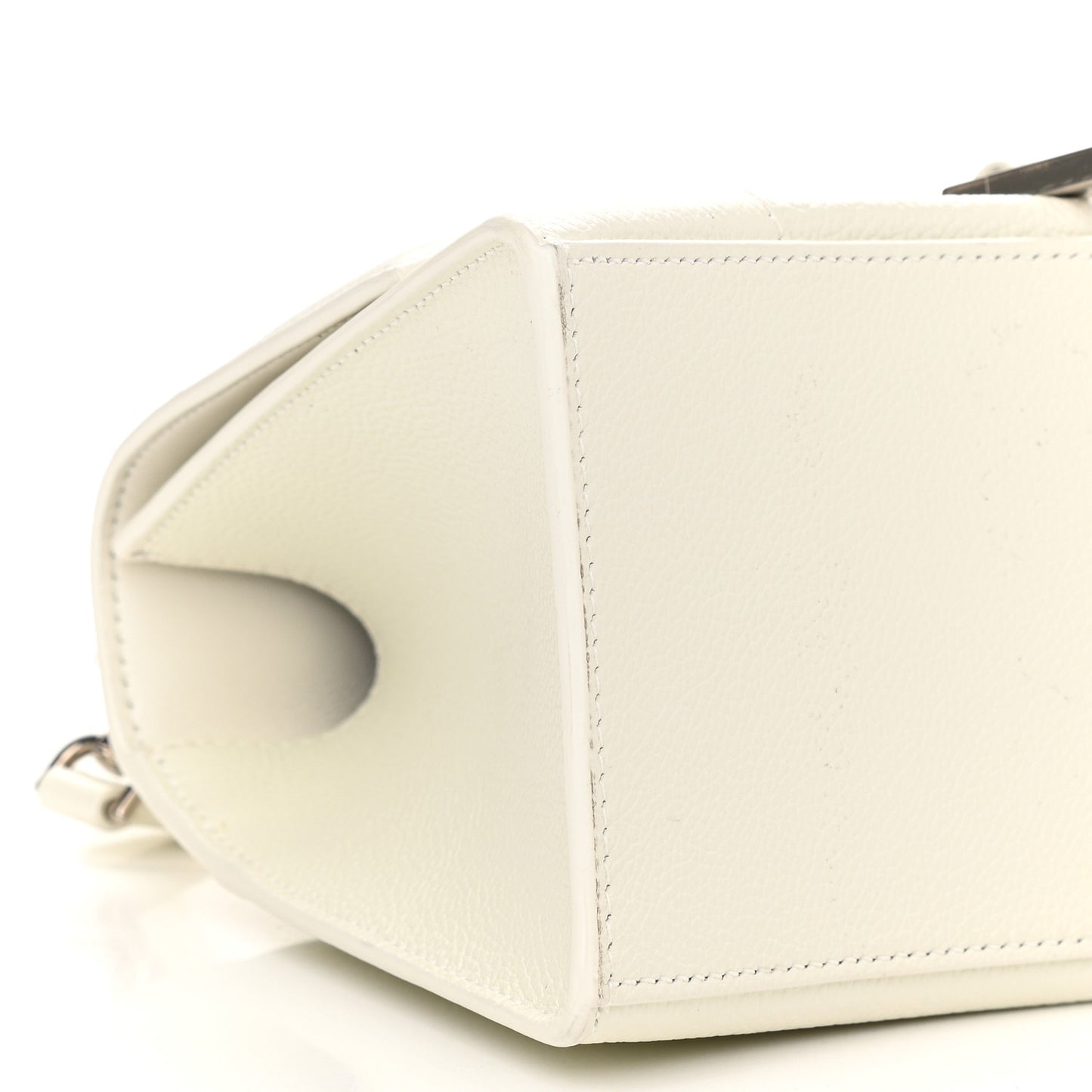 Grained Calfskin Small Hourglass Top Handle Bag White