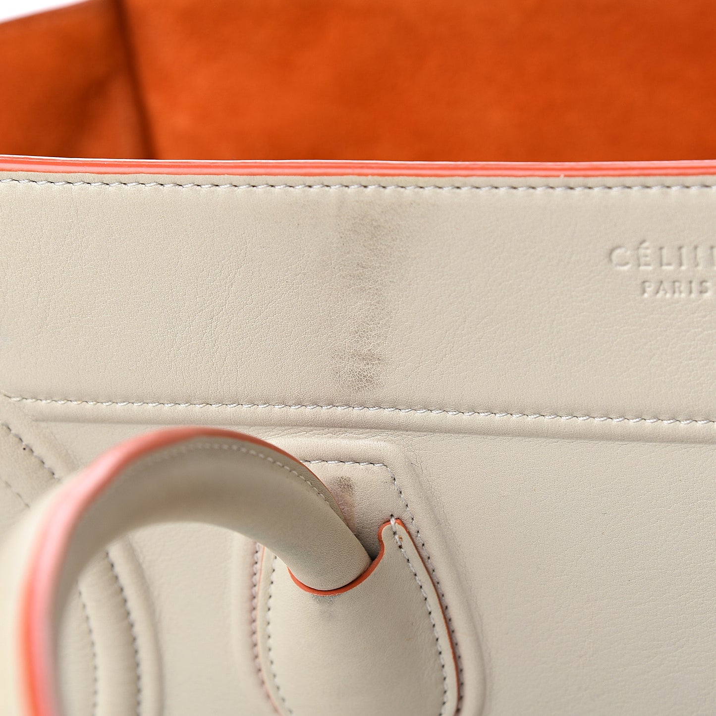 Smooth Calfskin Medium Phantom Luggage Chalk Orange Trim