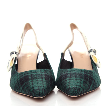 Christian Dior Canvas Ribbon Plaid J'Adoir Slingback 65mm Pumps 36.5 Green Black 2 of 10