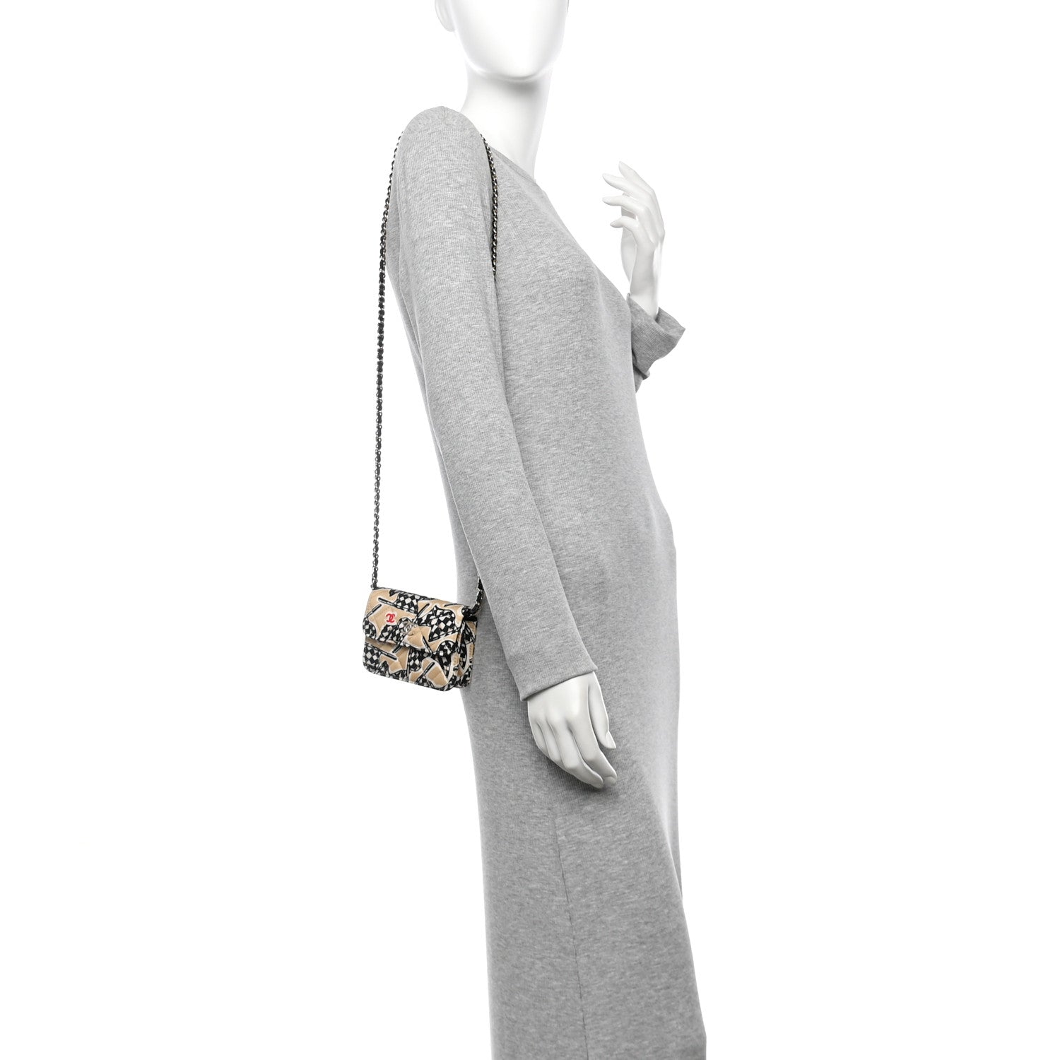 Chanel Canvas Check Flag Printed CC Clutch With Chain Beige Multicolor 2 of 11