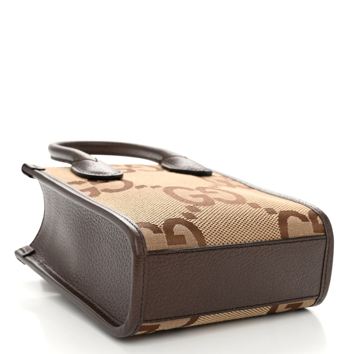 Monogram Jumbo GG Textured Dollar Calfskin Web Mini Vertical Tote Camel Ebony New Acero