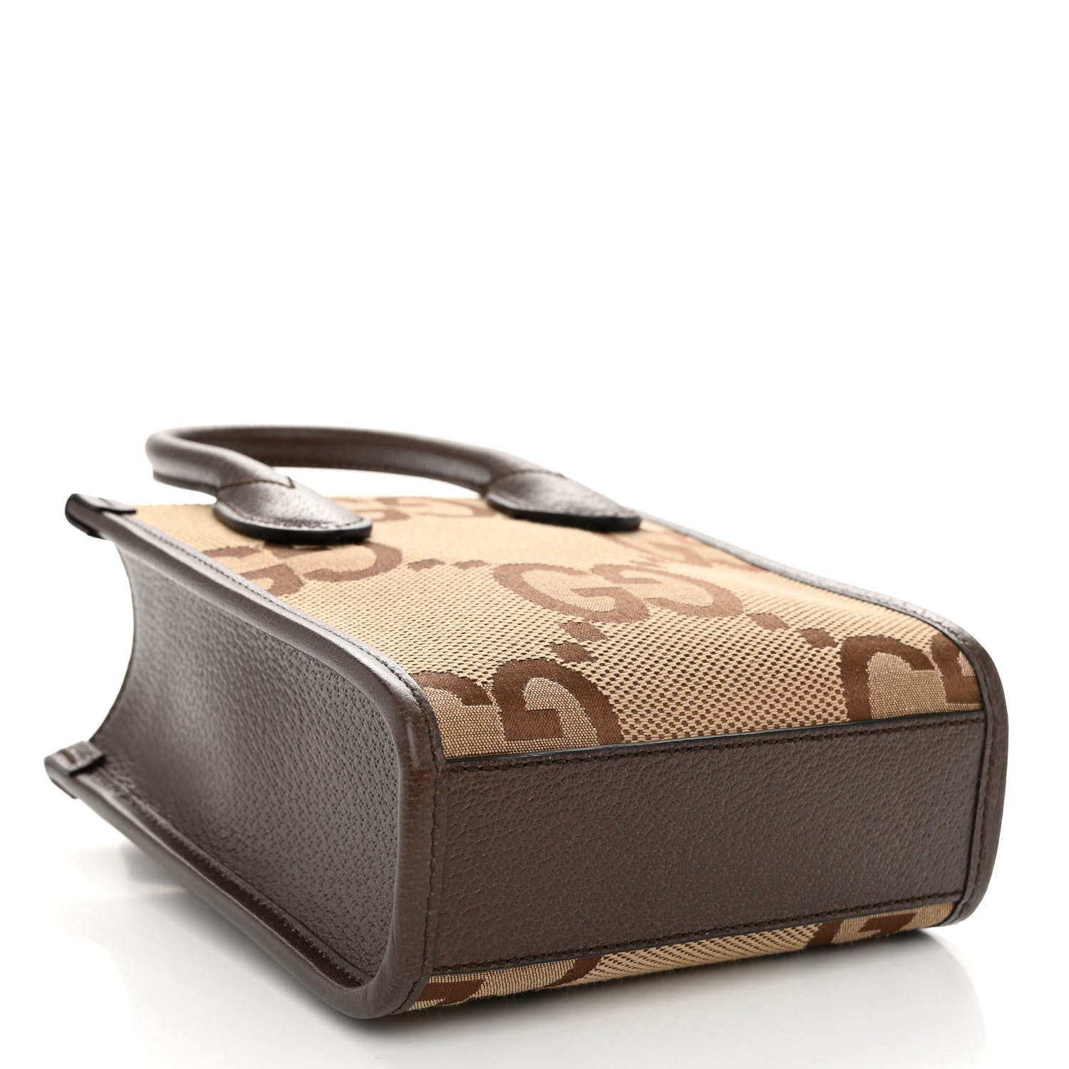 Gucci Monogram Jumbo GG Textured Dollar Calfskin Web Mini Vertical Tote Camel Ebony New Acero 4 of 9
