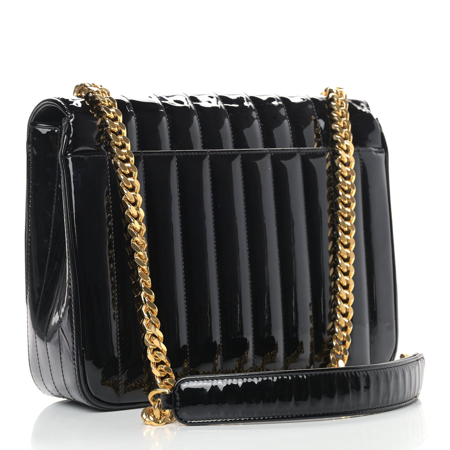 Patent Matelasse Monogram Large Vicky Chain Bag Black