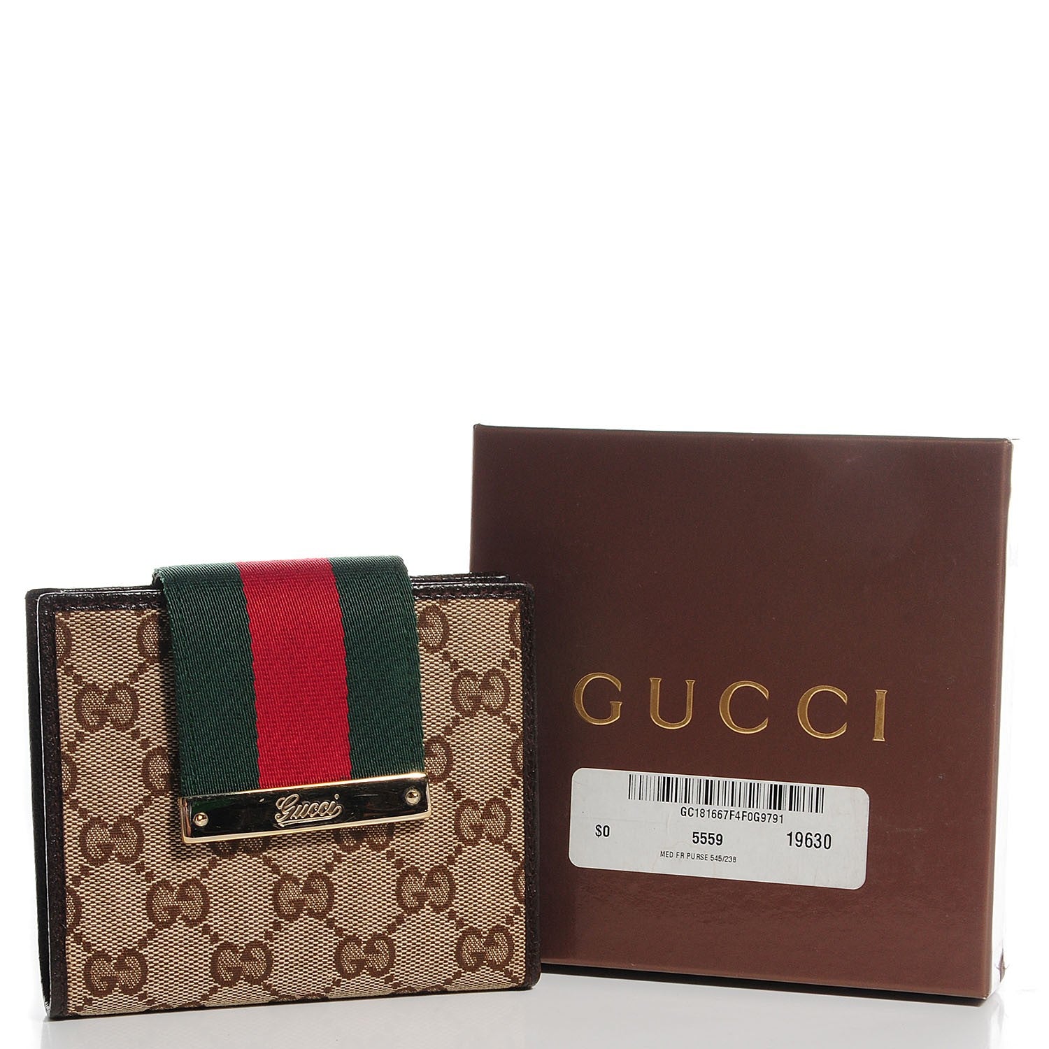 Gucci Monogram Ladies Web French Flap Wallet Dark Brown 5 of 9