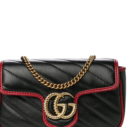 Gucci Vintage Effect Calfskin Matelasse Diagonal Super Mini Torchon GG Marmont Shoulder Bag Black Romantic Cherry 8 of 11