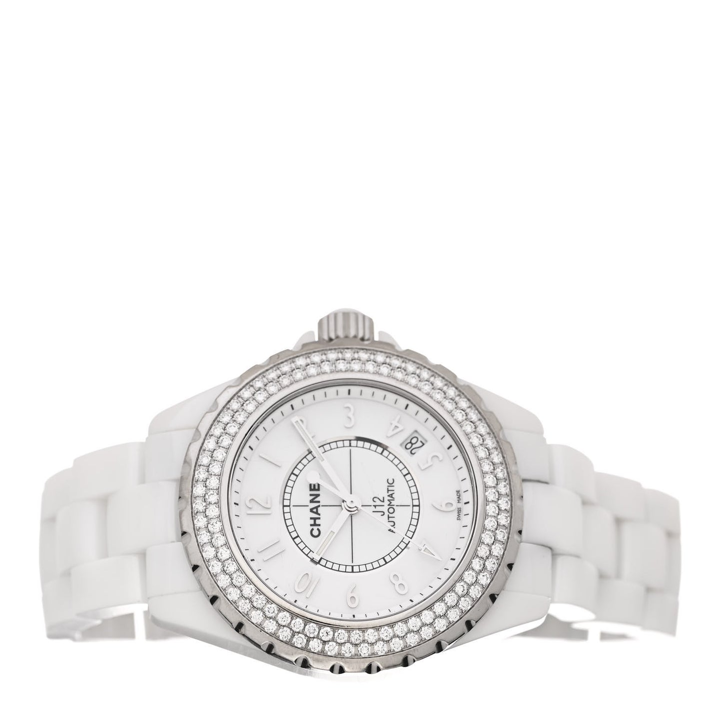 Stainless Steel Ceramic Diamond Pave Bezel 38mm J12 Automatic Watch White