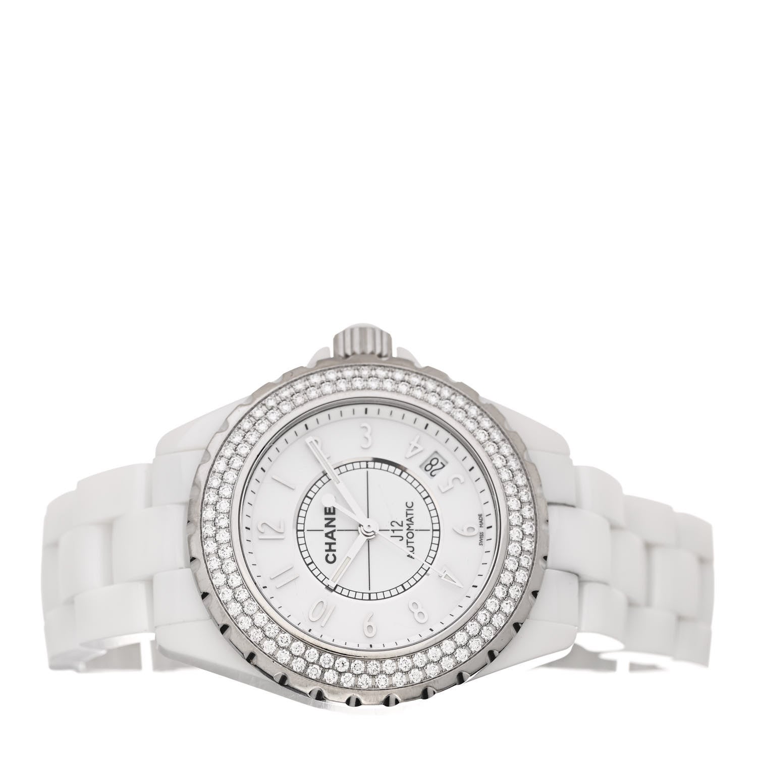 Chanel Stainless Steel Ceramic Diamond Pave Bezel 38mm J12 Automatic Watch White 2 of 4