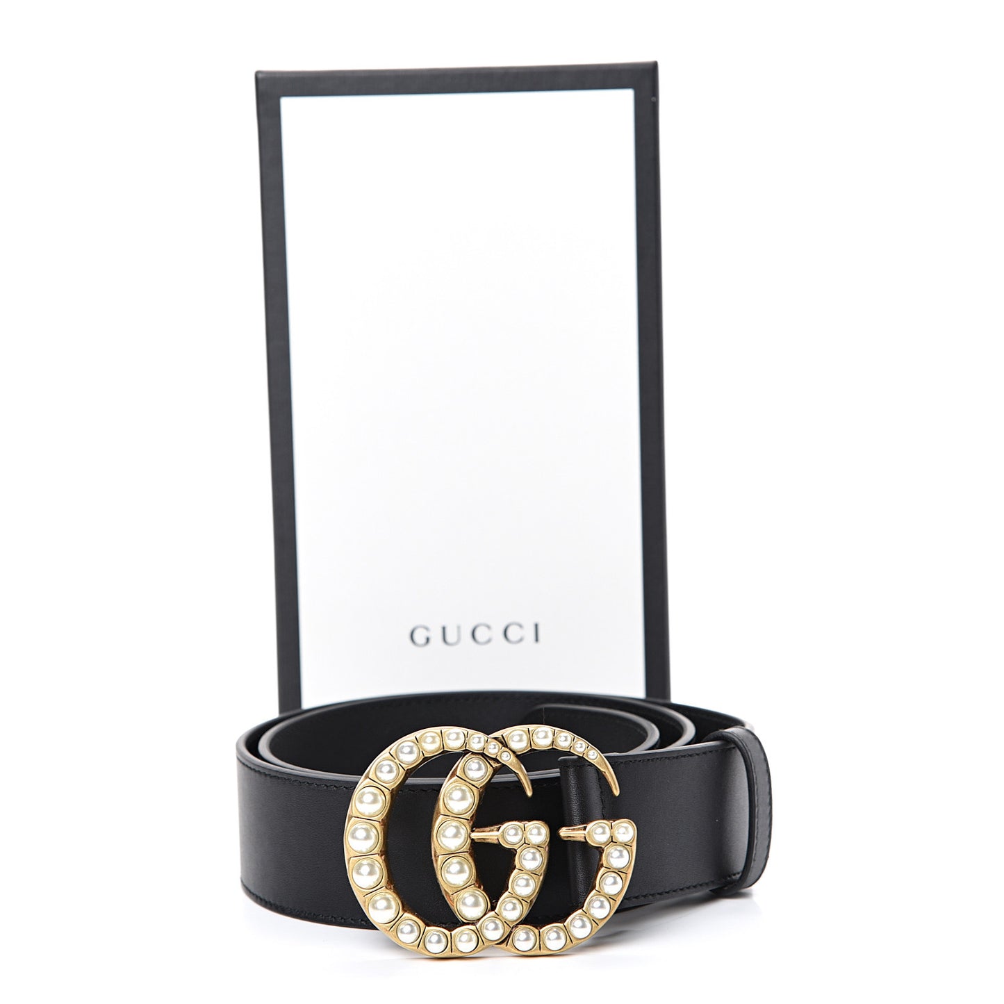 Moon Calfskin Pearl Double G 40mm Belt 85 34 Black Cream