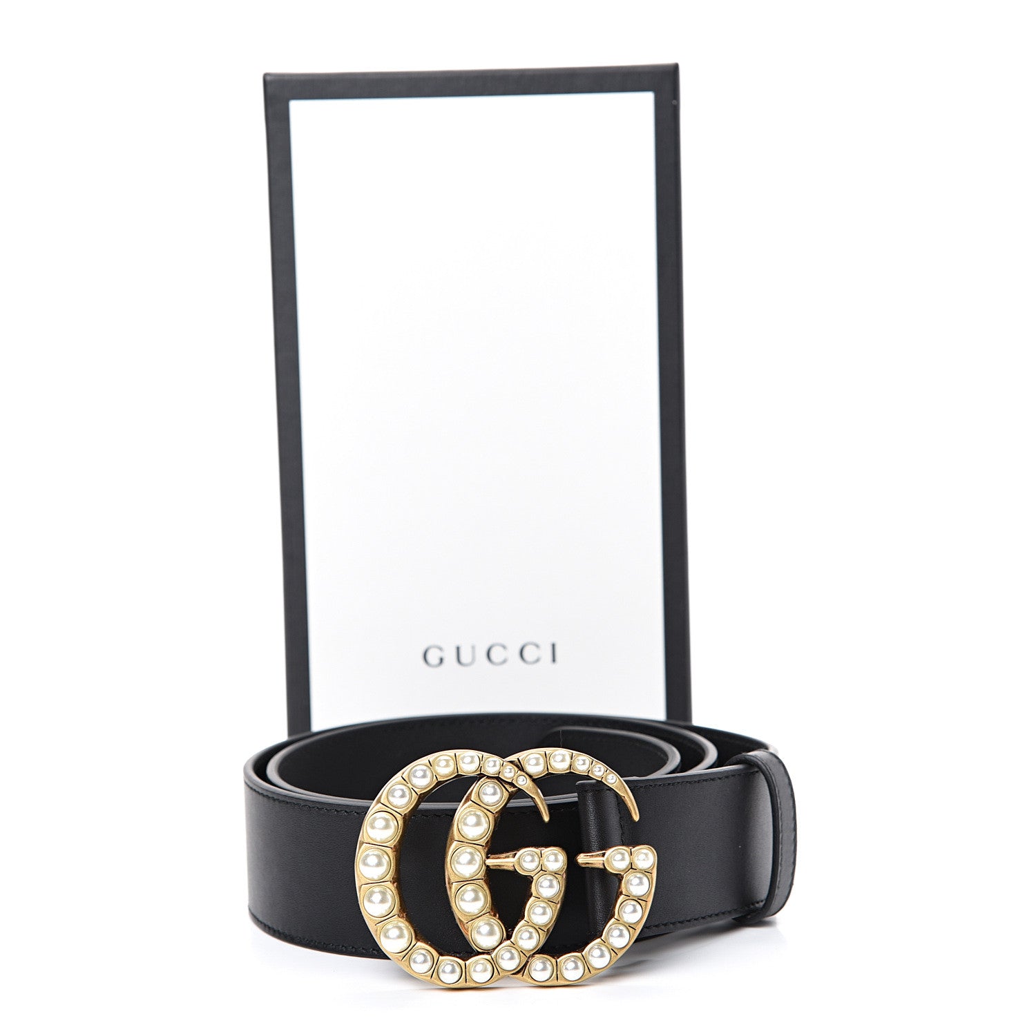 Gucci Moon Calfskin Pearl Double G 40mm Belt 85 34 Black Cream 7 of 7