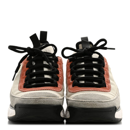 Chanel Fabric Suede CC Sneakers 38.5 White Light Grey Pink 3 of 11