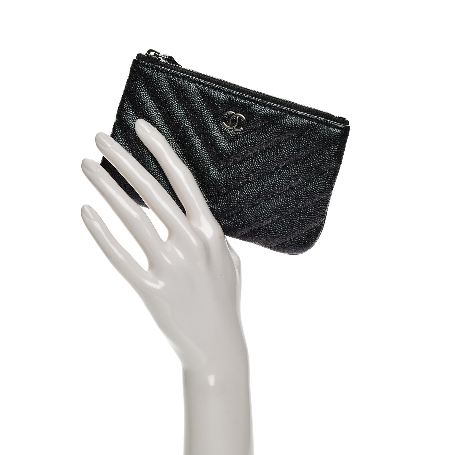 Chanel Iridescent Caviar Chevron Quilted Small Cosmetic Case Black 2 of 8