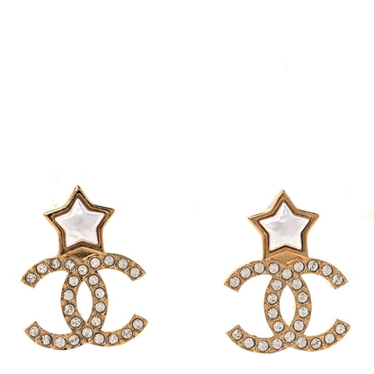 Chanel Metal Crystal Pearl CC Star Earrings Gold Pearly White 1 of 4