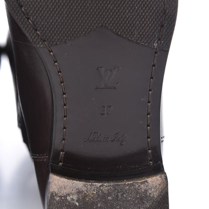 Louis Vuitton Calfskin Embossed Monogram Knee High Riding Boots 37 Brown 8 of 15