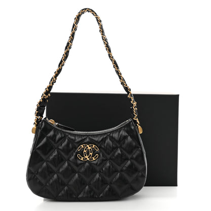 Chanel Crumpled Calfskin Quilted Braided CC Small Hobo Black 11 of 11