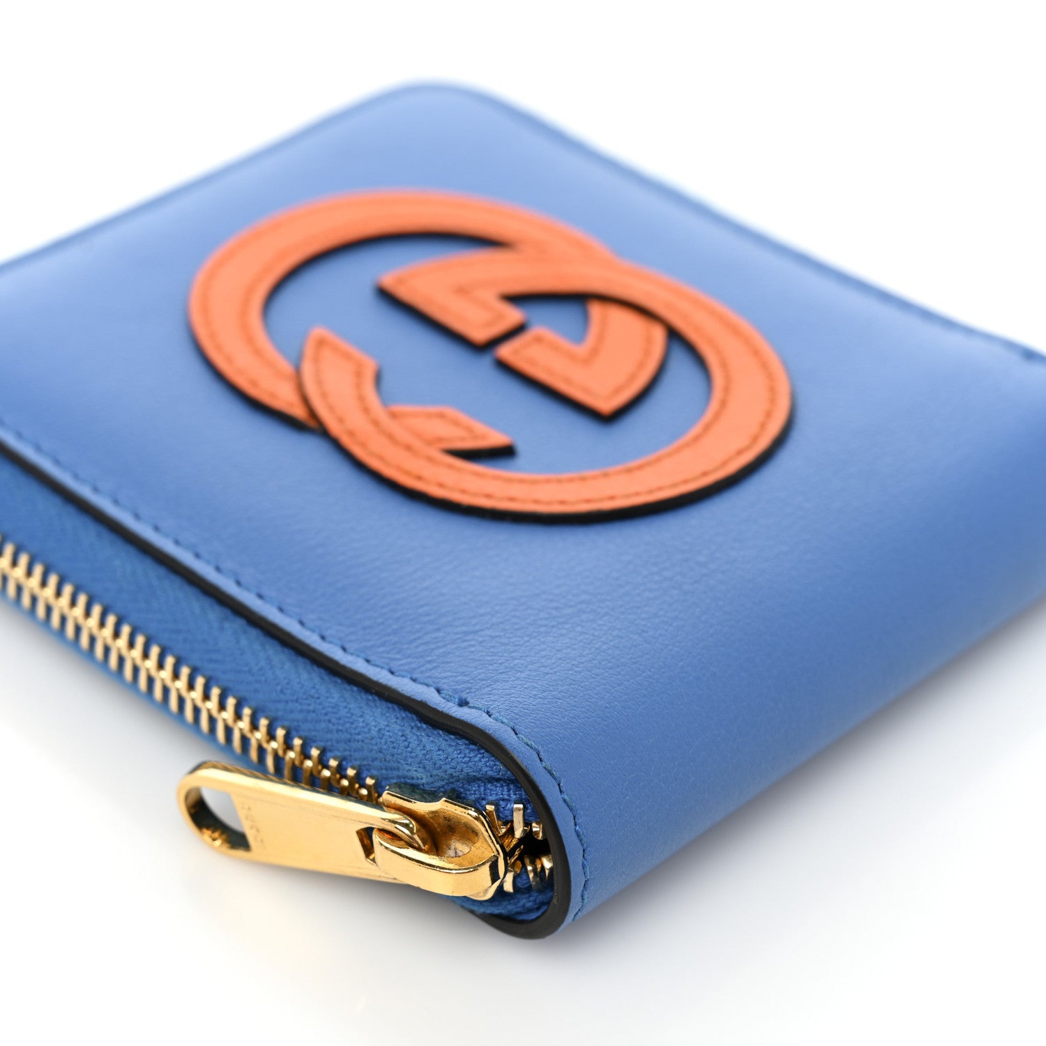 Gucci Vitello Eclipse Interlocking G Zip Around Card Case Wallet Bright Splash Carrot Orange 11 of 12
