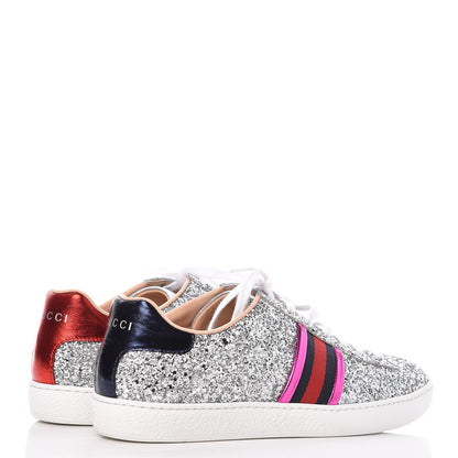Gucci Glitter Web Ace Sneakers 38.5 Silver 4 of 10