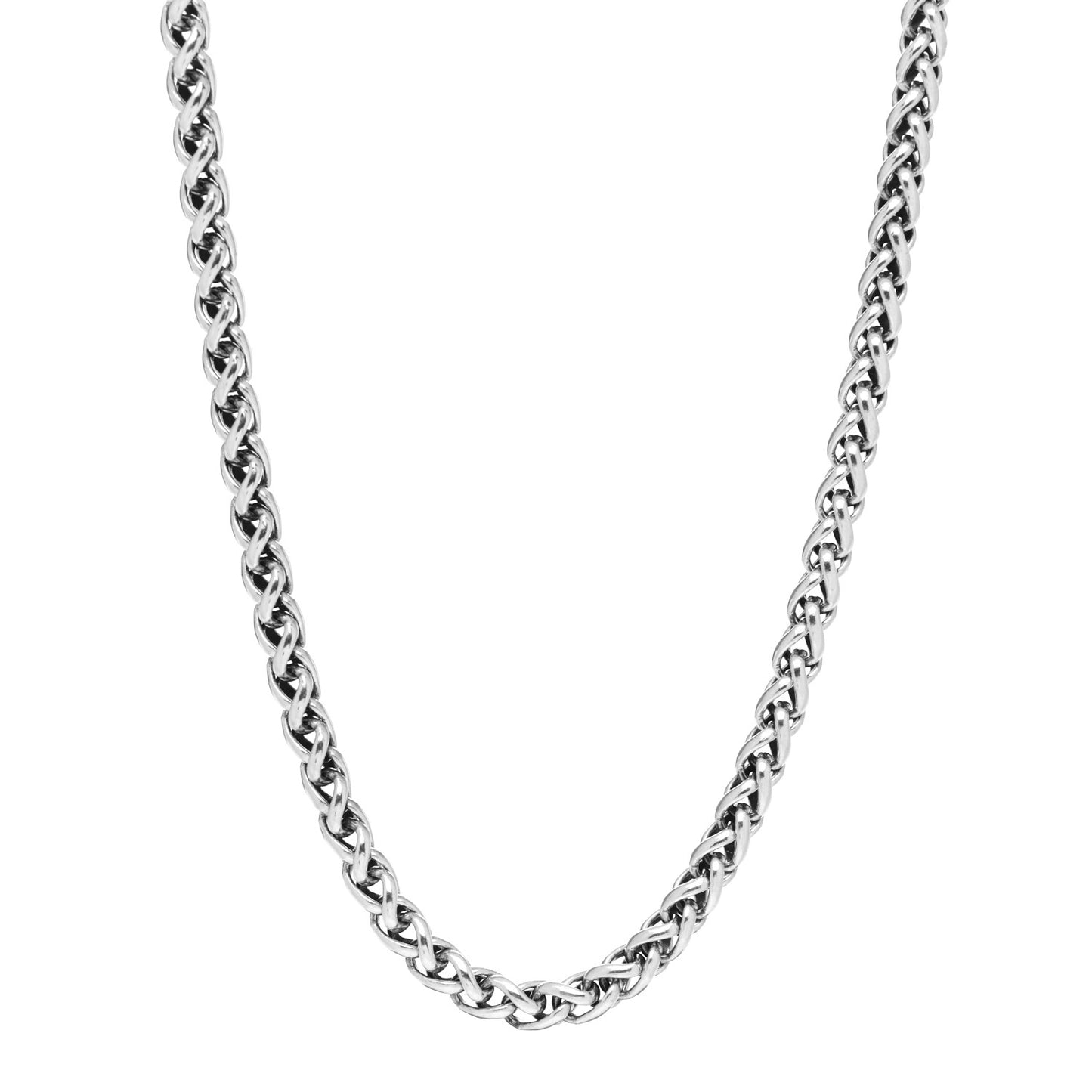 Sterling Silver 14K Yellow Gold 8mm Wheat Chain Necklace