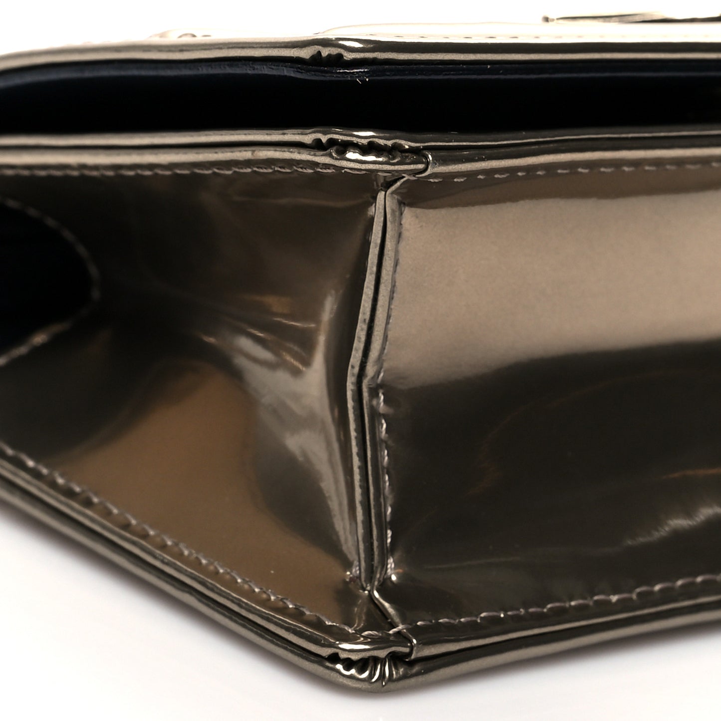 Metallic Patent Micro-Cannage Baby Diorama Flap Bag Gold