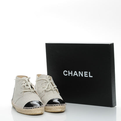 Chanel Crackled Calfskin High Top Espadrilles 41 Light Beige Black 10 of 10