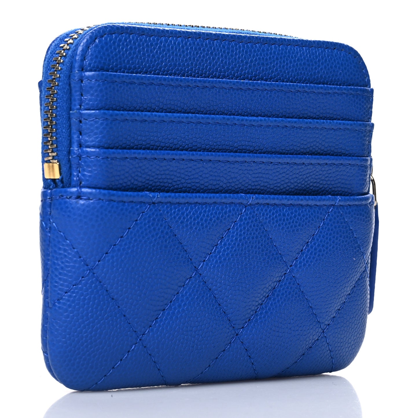 Caviar Quilted Zip Card Holder Wallet Blue
