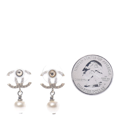 Chanel Pearl Quilted CC Drop Earrings Silver 2 of 5