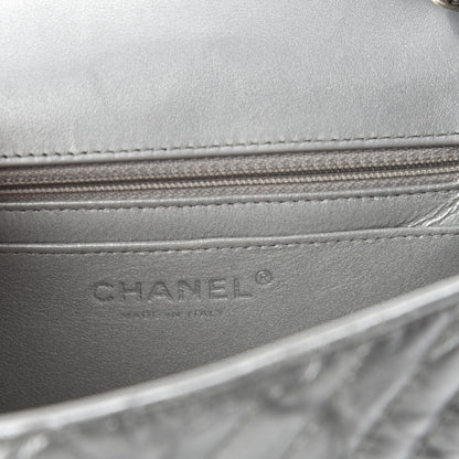 Chanel Metallic Patent Crumpled Calfskin Chevron Quilted Mini Square Flap Silver 9 of 12
