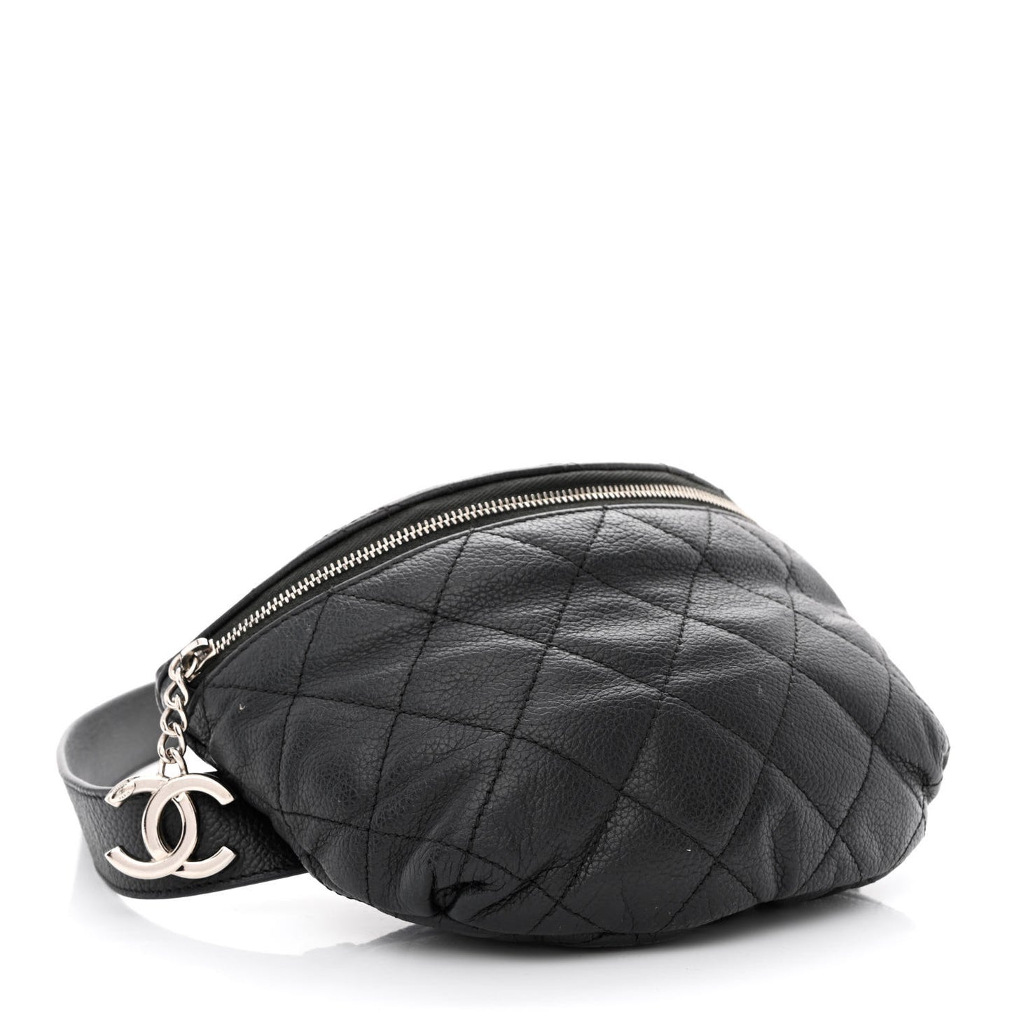 Grained Calfskin Quilted Waist Belt Bag Black