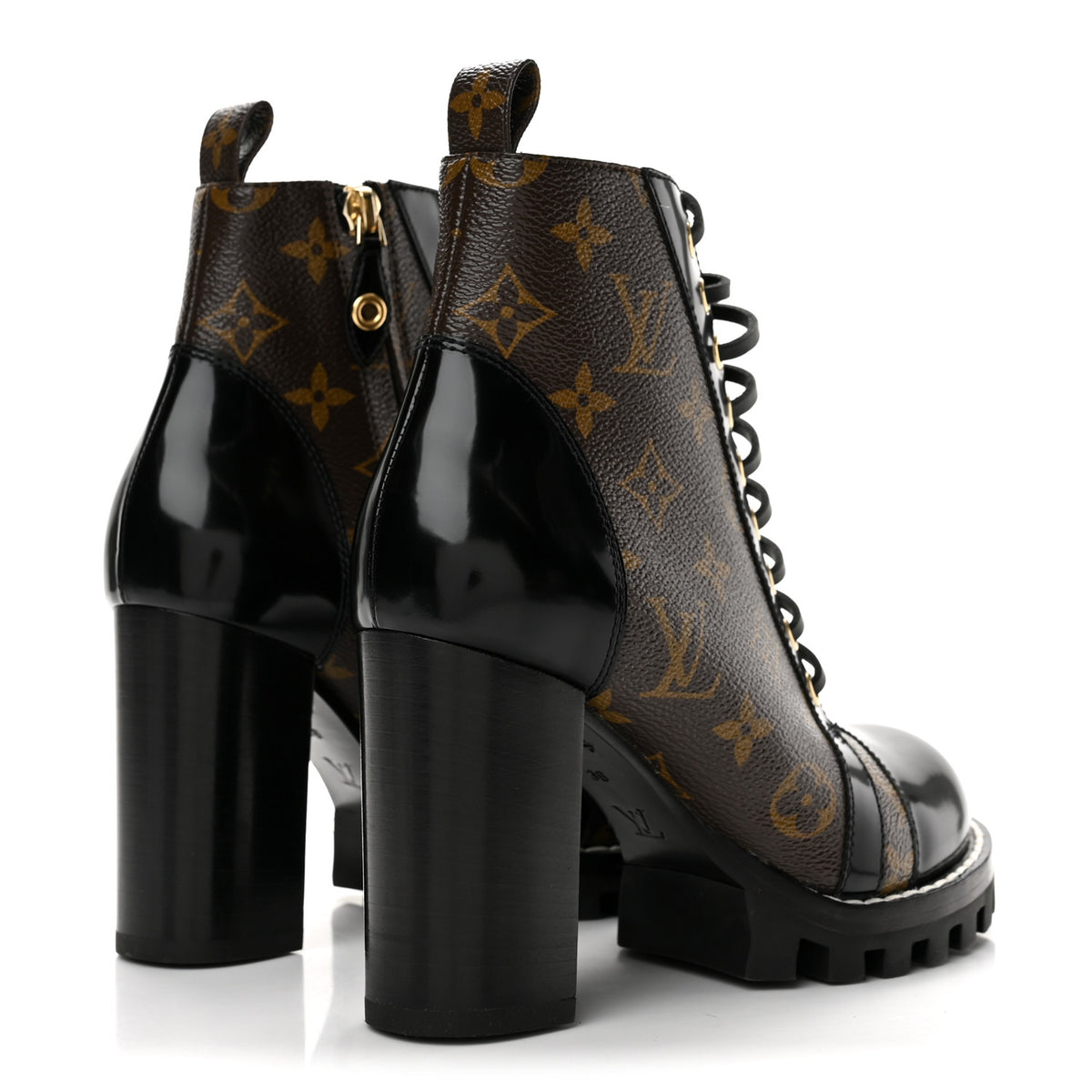 Patent Calfskin Monogram Star Trail Ankle Boots 36 Black