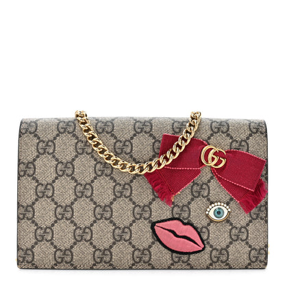 Gucci GG Supreme Monogram Face Embroidered Chain Wallet Pink 1 of 13