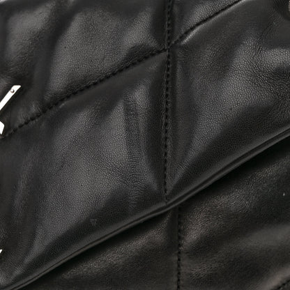 Saint Laurent Lambskin Quilted Medium Loulou Puffer Monogram Chain Satchel Black 12 of 13