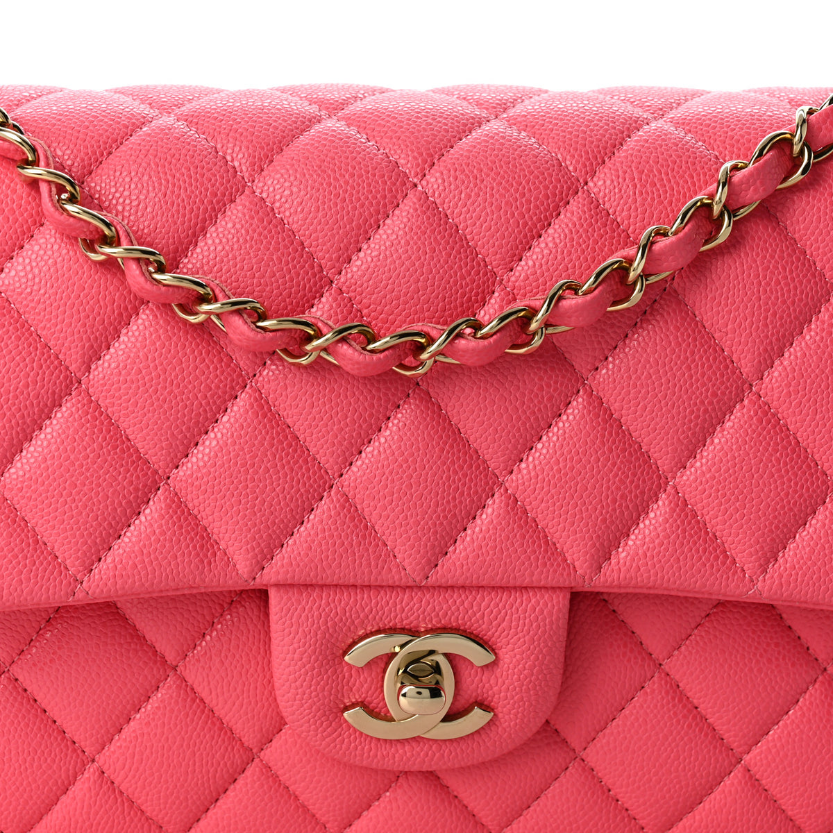 Caviar Quilted Medium Double Flap Pink