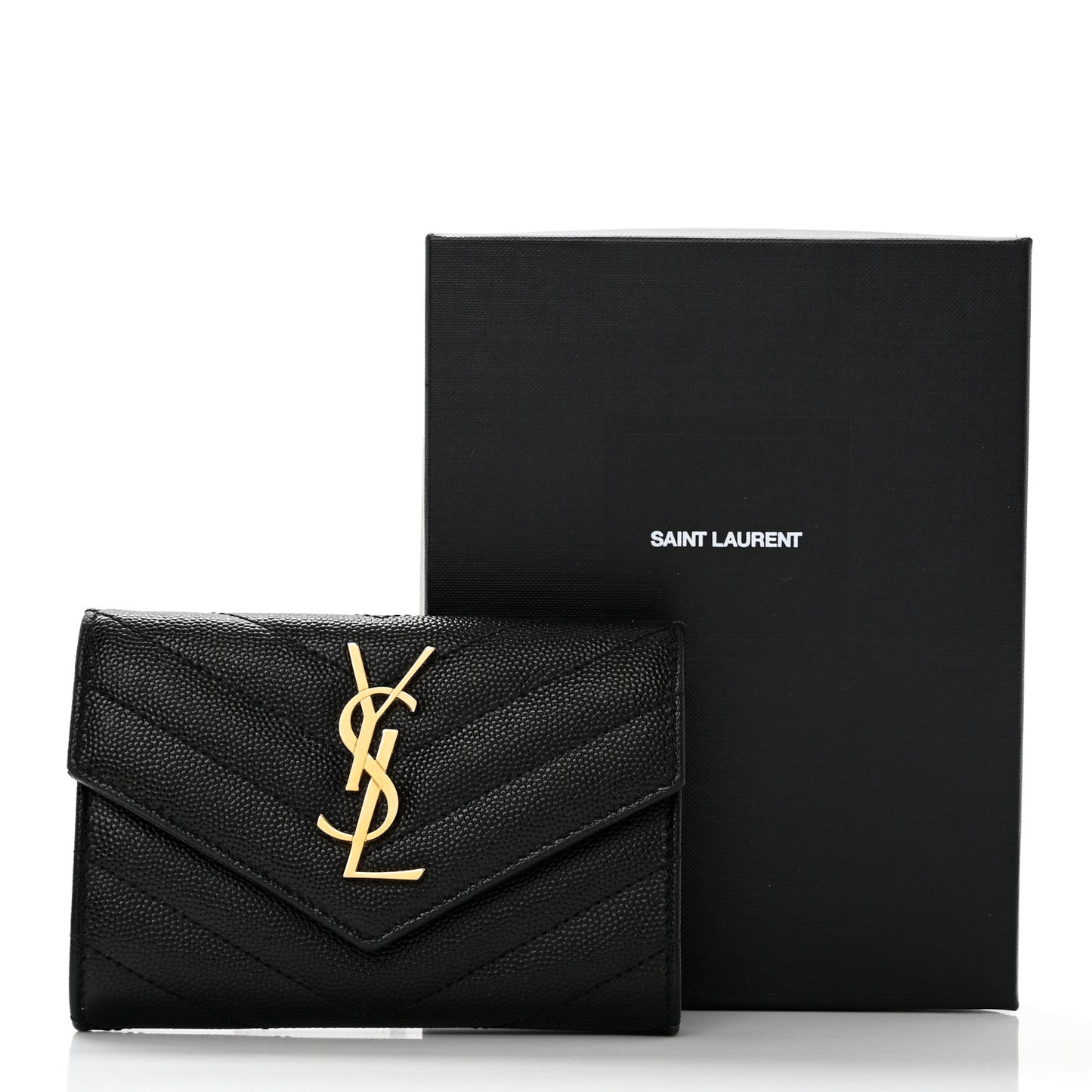 Grain De Poudre Matelasse Chevron Small Monogram Envelope Wallet Black
