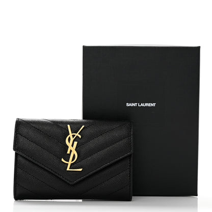 Saint Laurent Grain De Poudre Matelasse Chevron Small Monogram Envelope Wallet Black 8 of 8