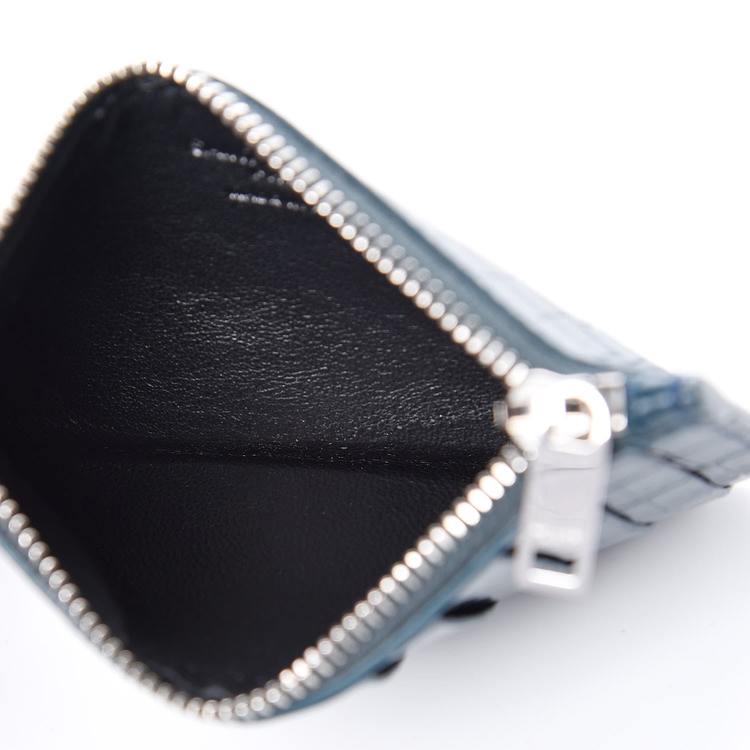 Saint Laurent Calfskin Crocodile Embossed 5 Fragments Zip Card Case Dark Turquoise 5 of 8
