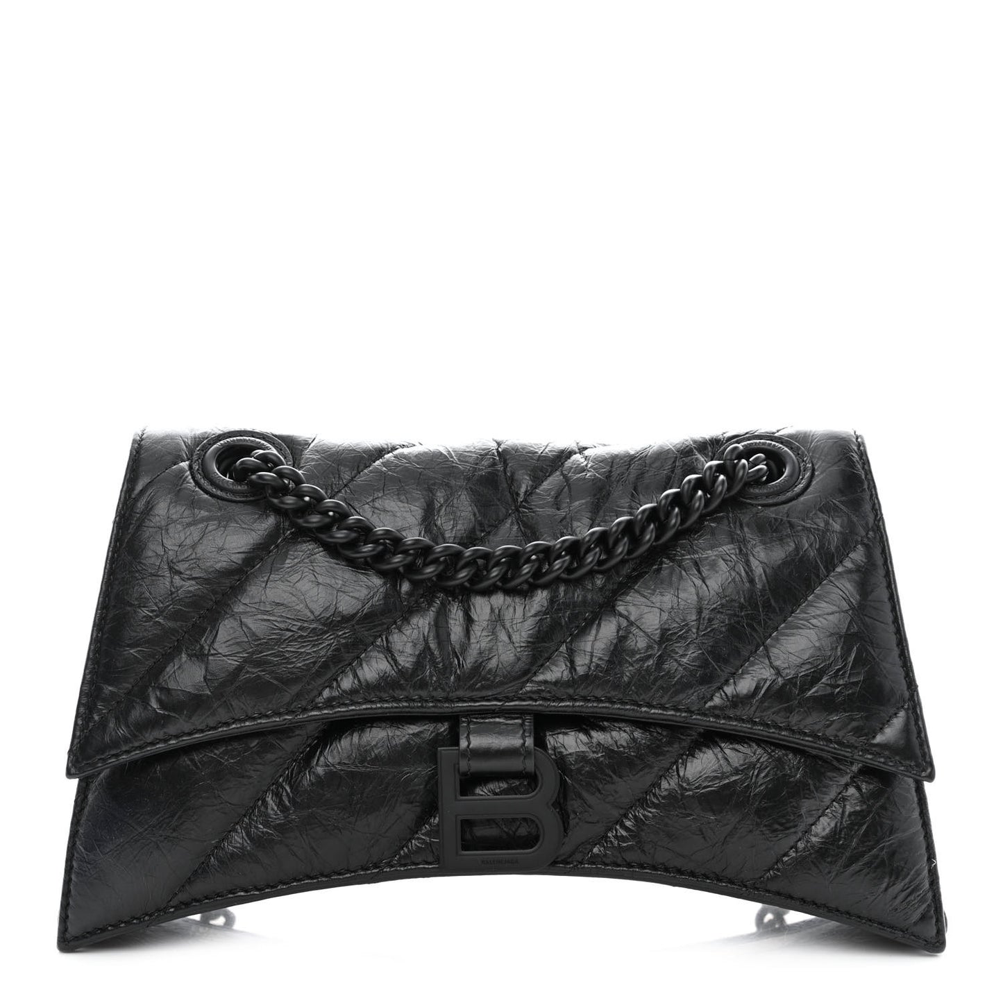 Crushed Calfskin Quilted Matte Black Hardware Small Crush Chain Bag Black