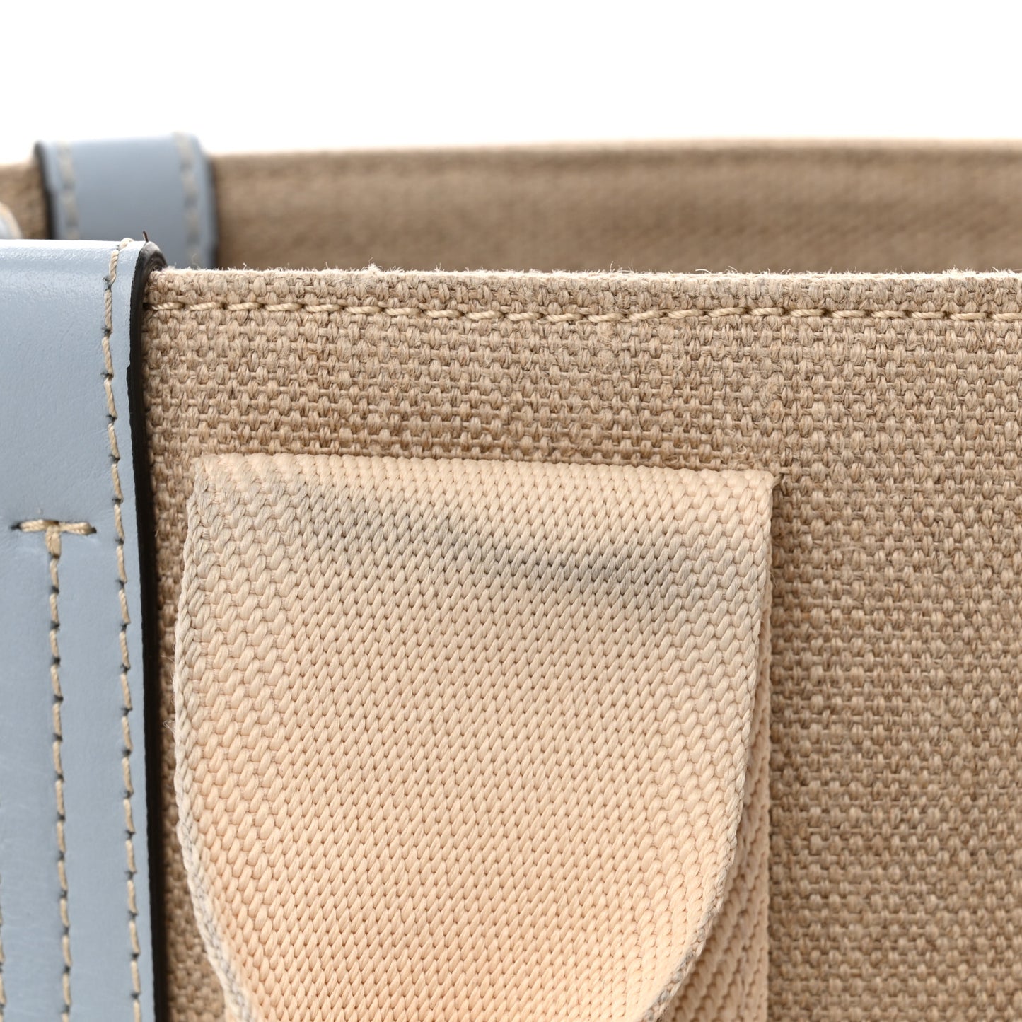 Cotton Calfskin Small Woody Ribbon Tote With Strap Light Blue