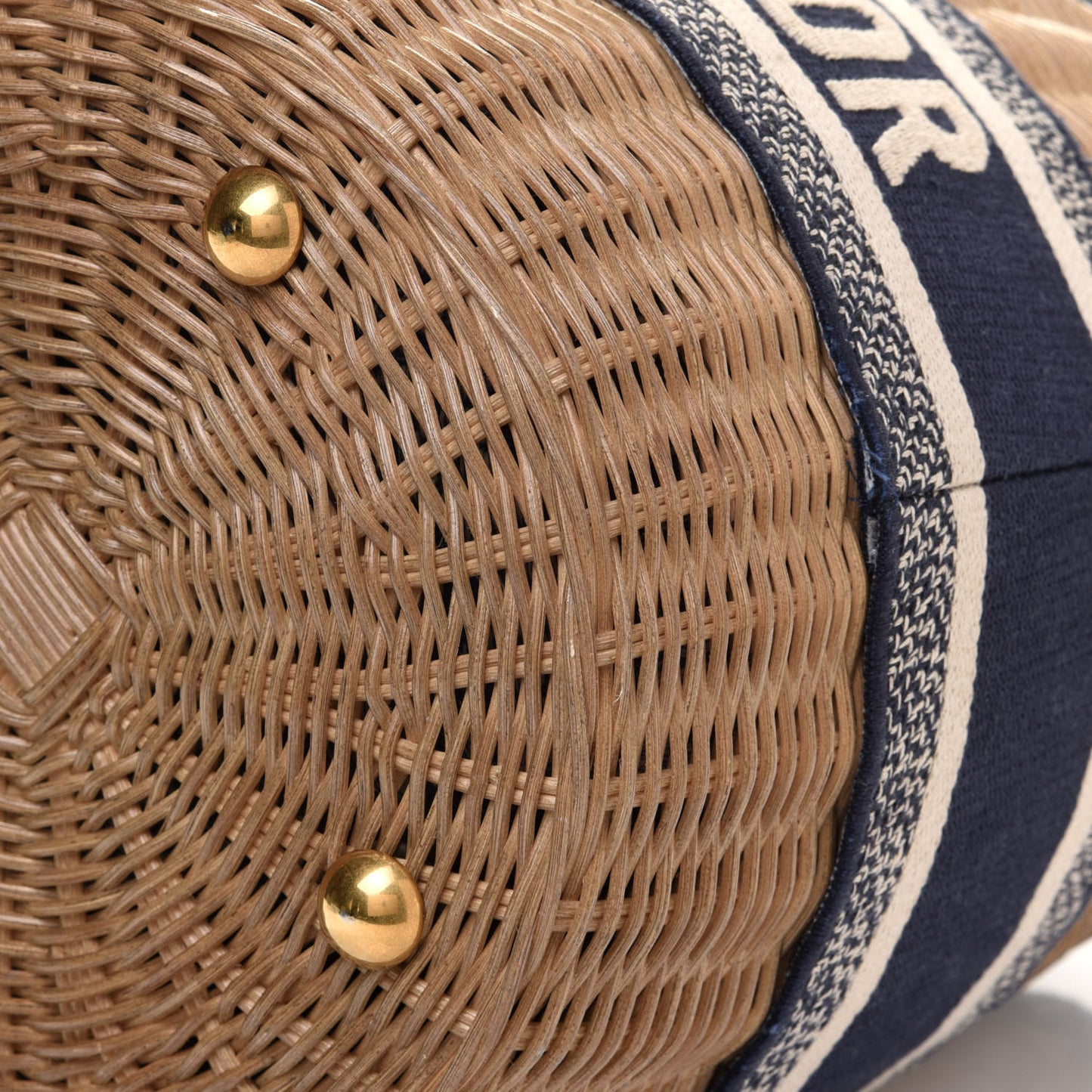 Wicker Oblique Drawstring Bucket Bag Blue