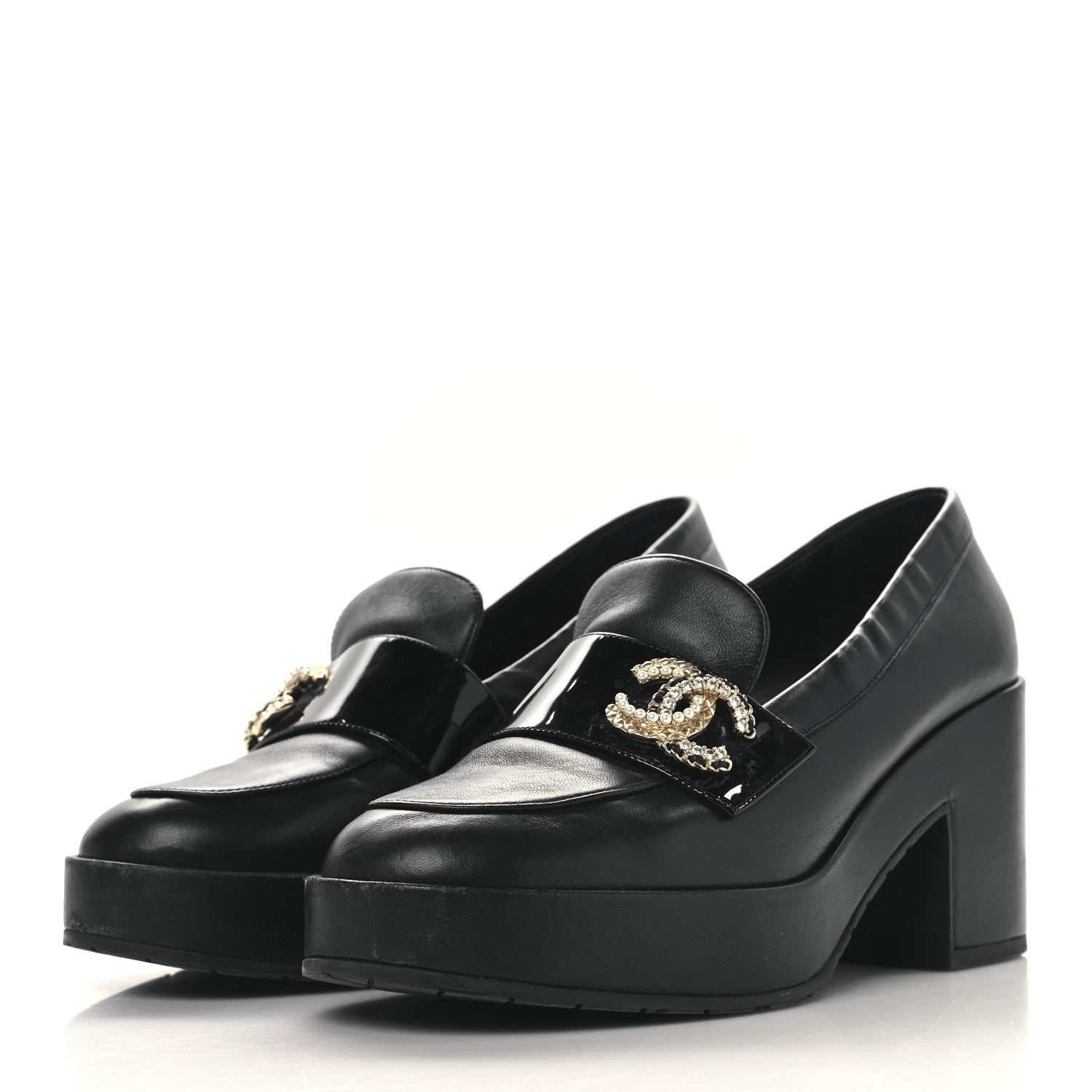 Chanel Lambskin Pearl Crystal Quilted CC Loafers 40 Black 4 of 11