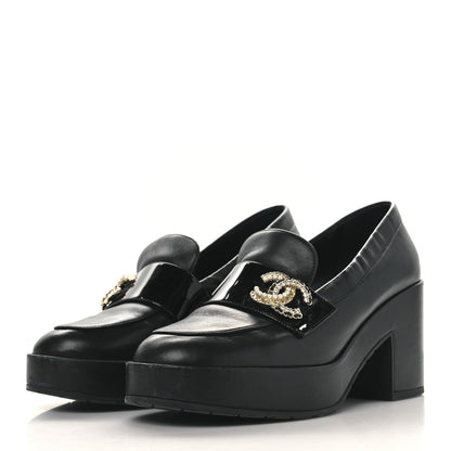 Chanel Lambskin Pearl Crystal Quilted CC Loafers 40 Black 4 of 11
