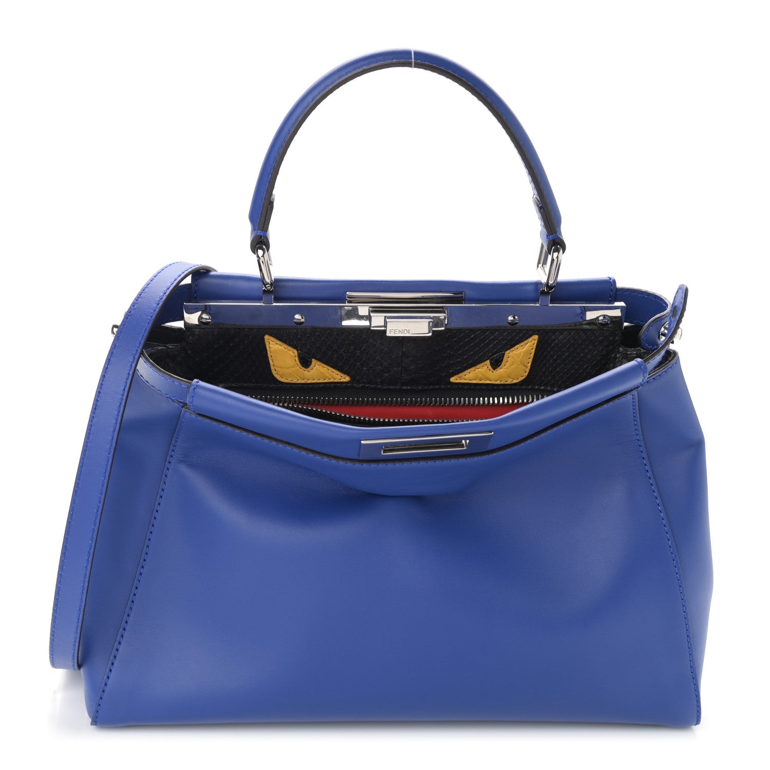 Fendi Vitello Morgan Python Crocodile Monster Eyes Medium Peekaboo Iconic Satchel Blue Neon Sunflower 1 of 13