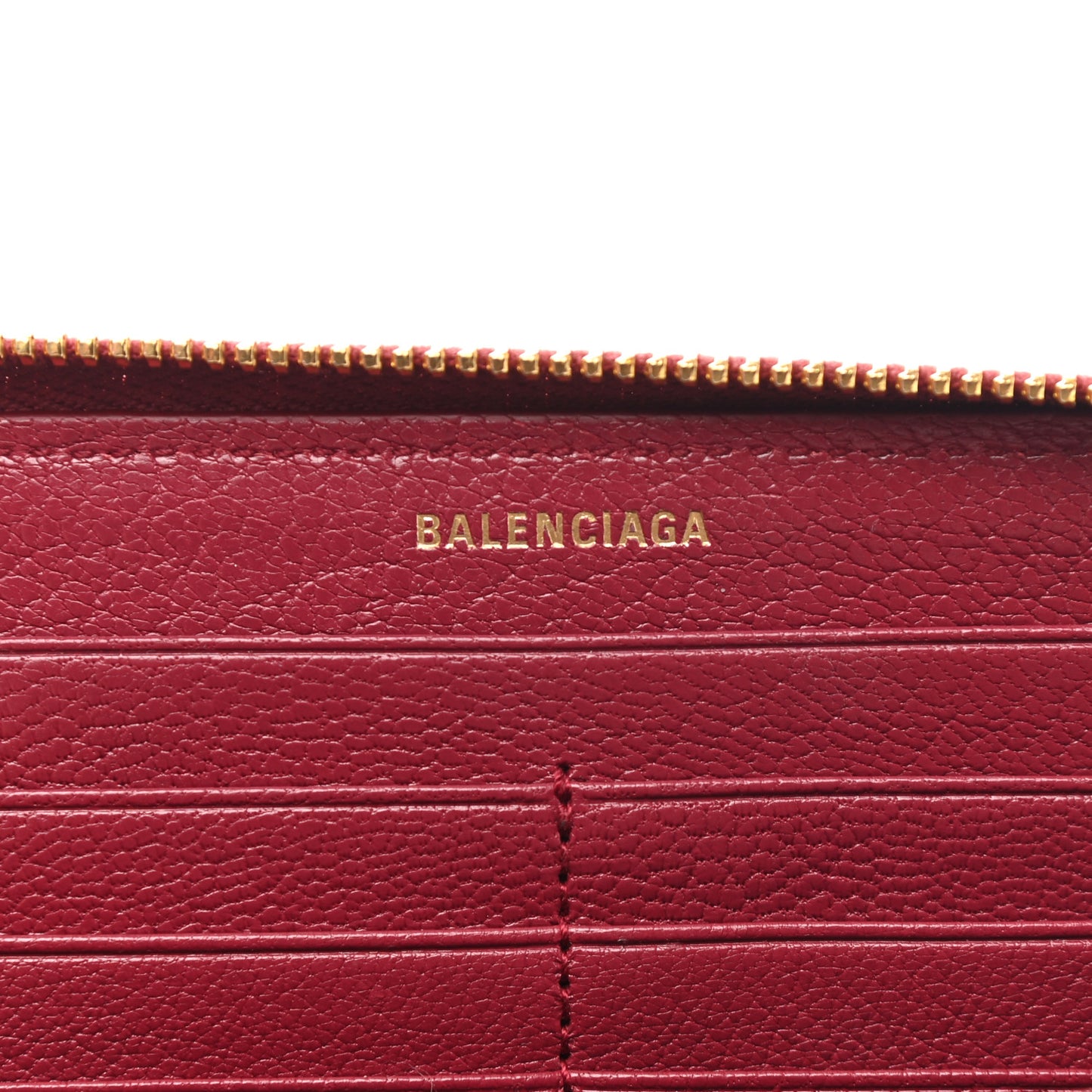 Chevre Gold Metallic Edge Hardware Zip Around Wallet Rouge Grenat