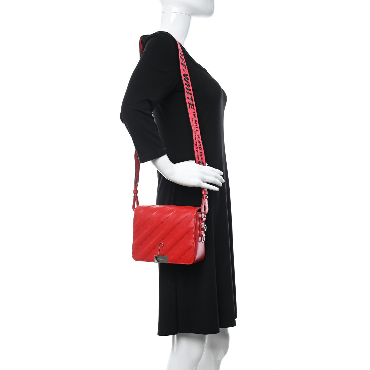 Calfskin Padded Diag Binder Flap Bag Red