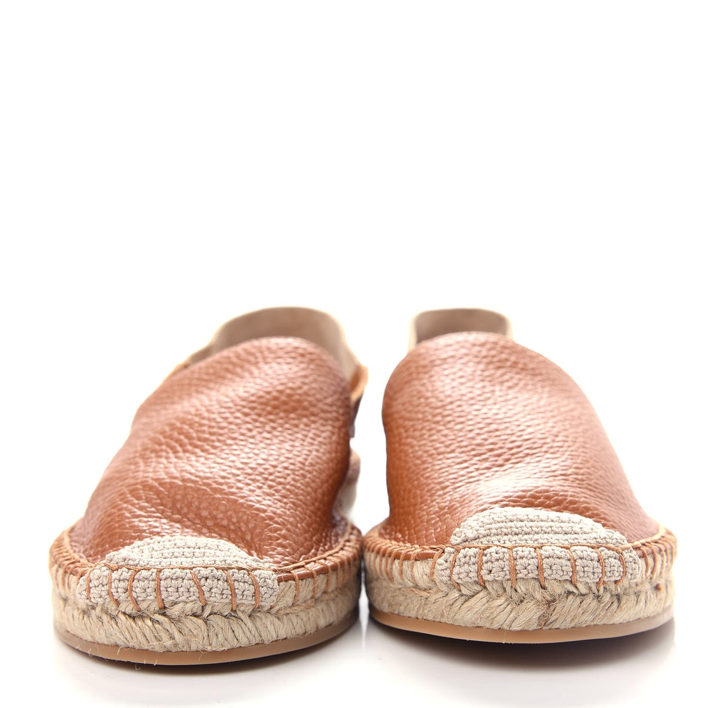 Grained Calfskin Feather Strap Espadrilles 36 Tan